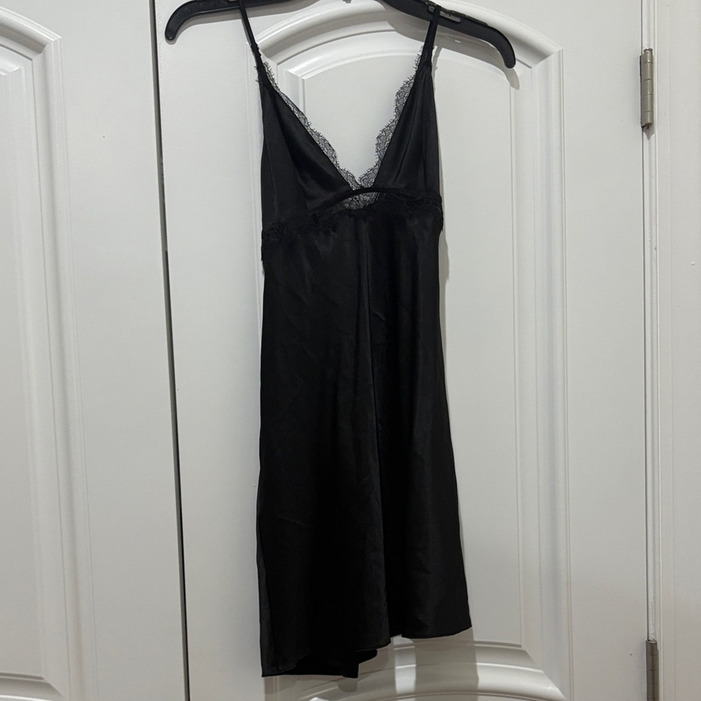 Victorias secrect Black Lace-Trim Satin Slip Dress lingerie